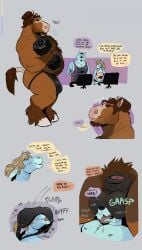 absurd_res animal_genitalia animal_penis anthro asinus balls beard begging_for_more belly_hair big_balls body_hair canid canine canis chest_hair clothed clothing dialogue donkey dramamine duo english_text equid equine equine_genitalia equine_penis exercise facial_hair flaccid genitals heart_symbol hi_res hooves horse huge_balls jockstrap jockstrap_on_face jockstrap_only leather leather_clothing leather_jockstrap leather_underwear male male/male mammal musclegut muscular muscular_male musk obese obese_anthro obese_male overweight overweight_anthro overweight_male penis pubes public sheath size_difference speech_bubble text these_aren't_my_glasses topless underwear underwear_only weightlifting wolf workout