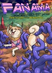 absurd_res amber_eyes anal anal_sex anus astronaut bodily_fluids brown_nose canid canine canine_vulva canis domestic_dog double_penetration english_text female female_penetrated feral fur hakudoge hi_res mammal panama_(hakudoge) penetration pink_vulva purple_tentacles quadruped rocket rocket_ship sex shiba_inu solo spacesuit spitz tan_body tan_fur tentacle tentacle_in_ass tentacle_in_vagina tentacle_penetration tentacle_sex text tongue tongue_out vaginal_penetration vaginal_penetration