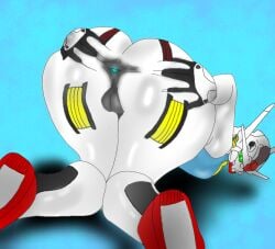 1girls anus ass_bigger_than_head ass_focus asshole breasts female gundam gundam_aerial gundam_suisei_no_majo hand_on_butt holding_cheek humanoid laying_on_side looking_at_own_ass mecha mobile_suit puffy_anus red_nipples robot robot_girl thick_ass thick_thighs tight_ass
