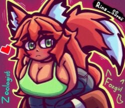 big_ass big_breasts clothed clothing cute female fox_ears fox_girl fox_tail heart leaning_forward looking_at_viewer pout re-logic synful_rinz terraria thick_thighs zoologist_(terraria)