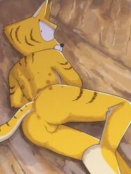 2024 3:4 anthro anus arm_tuft ass balls biped black_eyes black_nose bonobono digital_media_(artwork) elbow_tuft felid feline fishing_cat fur genitals guillotine_rabbit hi_res looking_back lying male male_anthro mammal markings multicolored_body multicolored_fur multicolored_tail nude nude_anthro nude_male on_side perineum pointy_ears prionailurus rear_view solo spots spotted_body spotted_fur spotted_markings striped_body striped_fur striped_markings striped_tail stripes sunadorineko tail tail_markings tuft whiskers white_body white_fur white_tail yellow_anus yellow_balls yellow_body yellow_fur yellow_perineum yellow_tail
