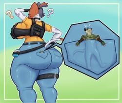 1boy1girl ? american_opossum anthro ass belt big_ass breasts brown_fur bubble_butt bulletproof_vest calico_cat cate_meowdy_(fortnite) clothed collar epic_games female_focus fingerless_gloves fortnite furry furry_only giantess gloves gluteal_fold grey_fur hand_on_hip head_tuft hiding hourglass_figure jeans markings pants ponytail possum reasue searching skillet_(fortnite) tail thick_thighs three-quarter_portrait tiny where_is_heisenberg white_fur zoom_in