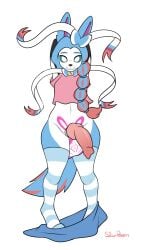 9:16 animal_genitalia animal_penis animated anthro ball_markings balls big_balls big_penis bottomwear bow_ribbon canid canine canine_genitalia canine_penis canis clothed clothing dancing digital_media_(artwork) eeveelution erection fur futanari generation_6_pokemon genital_markings genitals hair hi_res huge_cock knot knotted_penis legwear long_hair looking_at_viewer male mammal markings mega_stone multicolored_body multicolored_fur navel nintendo noel_(daann) partially_clothed pattern_clothing pattern_legwear penis pokemon pokemon_(species) ponytail ribbons shiny_pokemon shiny_sylveon shirt skirt skirt_around_legs smile solo starpeeen stockings striped_clothing striped_legwear stripes sylveon tail tail_motion tail_tuft tailwag tank_top thick_thighs topwear tuft