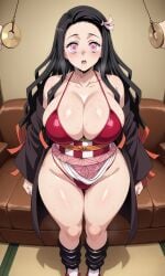 aged_up ai_generated bikini bikini_bottom bikini_top black_hair brainwashing clothes_removed clothing_aside confused_face demon_slayer drool drooling hypnosis kamado_nezuko kimetsu_no_yaiba mind_control orange_hair pendulum pink_eyes pixai red_bikini red_bra red_thong squirting sweat sweatdrop sweating tagme two_tone_hair