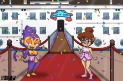 2025 absurd_res alvin_and_the_chipmunks anthro artist_logo barefoot bloons_tower_defense breasts brown_hair chipmunk clothed clothing collar confetti day detailed_background duo english_text eyewear ezili_(bloons) feet female footwear fur genitals gesture glasses ground_squirrel h1draw hair half-closed_eyes haplorhine hi_res jeanette_miller logo looking_at_viewer mammal monkey narrowed_eyes ninja_kiwi nipples open_mouth open_smile outside partially_clothed primate purple_body purple_fur red_carpet rodent sciurid ship shoes short_female skimpy small_breasts smile standing text translucent translucent_clothing vehicle vulva watercraft