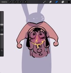 blush blushing dorytoz jax_(the_amazing_digital_circus) looking_up looking_up_at_viewer pee_on_face pomni_(the_amazing_digital_circus) shadow the_amazing_digital_circus urine urine_on_face