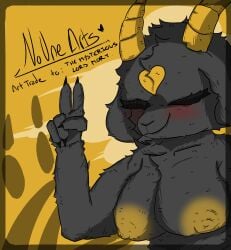 absurd_res anthro artist_collaboration black_body black_fur bovid breasts caprine fan_character female fur goat hi_res horn inscryption mammal markings noonearts solo
