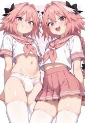 1femboy _underwear ai_generated astolfo_(fate) boy bulge fate/grand_order fate_(series) femboy gay male panties panty_bulge penis underwear white white_panties