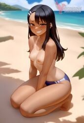 1girls 2d ai_generated areolae ass back bare_shoulders beach big_ass bikini bikini_pull black_hair blue_bikini blue_eyes brown_eyes competition_swimsuit dark_skin dark_skinned_female day erophoenix female female_focus full_body hairclip hayase_nagatoro jewelry long_hair looking_at_viewer ocean one-piece_swimsuit one-piece_tan outdoors patreon_username please_don't_bully_me,_nagatoro sitting skin_fang sky small_breasts smile solo swimsuit tan tan_body tan_lines tanline thick thick_thighs uncensored