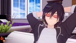 1boy 2girls 3d animated anime big_breasts big_penis blue_eyes focus_on_penis focus_on_pussy game high_school_dxd missionary_position moaning music red_hair rias_gremory sound standing tagme video