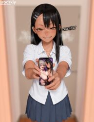 2girls ai_generated black_hair cute dark_skin erotic female hayase_nagatoro hentai large_breasts mature_female nagatoro_hayase nipples nudes nudes_on_phone party perky_breasts petite petite_body phone_screen phone_view please_don't_bully_me,_nagatoro pov pov_eye_contact school_uniform schoolgirl selfie sexy_selfie showing_phone skirt small_breasts smartphone smirk srodskiy tagme teenage_girl teenager text uzaki-chan_wa_asobitai! uzaki_hana vulgar white_shirt young