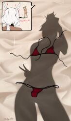 2girls animal_ears bikini bikini_bottom bikini_tan bikini_tanline bikini_top blonde_hair brown-skinned_female brown_skin brown_skinned_female caenis_(fate) caenis_(swimsuit_rider)_(fate) clothed clothed_female clothing dark-skinned_female dark_skin dark_skinned_female dressed_shadow_(meme) fate/apocrypha fate/grand_order fate_(series) female female_only holding_phone horse_ears long_ponytail mordred_(fate) mordred_(swimsuit_rider) nude nude_female ponytail red_bikini red_bikini_bottom red_bikini_top shadow short_ponytail tan-skinned_female tan_line tan_lines tan_skin tan_skinned_female tanned tanned-skinned_female tanned_female tanned_skin text white_hair zealyush