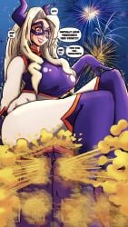 1girls ass big_ass big_breasts blonde_hair blush boku_no_hero_academia bottom_heavy bottom_heavy_female building building_destruction fart fart_cloud fart_destruction fart_fetish farting female fireworks giantess huge_ass huge_fart inexorablecompulsio larger_female mount_lady my_hero_academia red_eyes takeyama_yuu talking_to_viewer