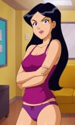 ai_generated ass bigmic145 black_hair breasts cartoon_network cleavage dark_hair female mandy_(totally_spies) medium_breasts mole_under_eye panties solo_female tank_top totally_spies