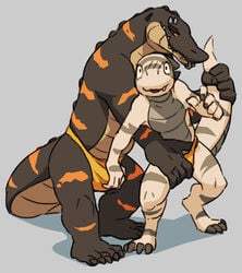 2016 2boys alligator anthro blush bulge crocodilian crotch_grab dragon duo flookz flookz_(character) gay grope male male_only orange_eyes reptile scalie smile speedo standing swimsuit tail_grab topless underwear yaoi