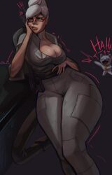 1girls 2d ass ayase_seiko background big_ass big_breasts comic cosplay dandadan dialogue female ghostbusters halloween halloween_costume legs narim-art patreon seiko_ayase smoking text text_bubble turbo_granny_(dandadan)