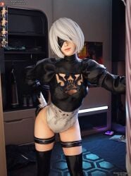 3d 3d_(artwork) darkbahamuth eve_(stellar_blade) female hips leotard nier:_automata pinup sexy sfw stellar_blade yorha_2b