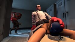 3d blowjob bottomless caught caught_in_the_act detached_head doctor engineer_(team_fortress_2) fellatio furei gay kissing_penis licking_penis medic_(team_fortress_2) no_glasses older_male oral oral_sex sfm smug source_filmmaker spy_(team_fortress_2) surprised team_fortress_2 walking_in_on yaoi