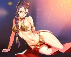 2d 2d_(artwork) 2d_artwork alien alien_female alien_girl alien_humanoid anime anime_style animedrawing animestyle ban ban_(artist) banned_artist bare_arms bare_legs bare_midriff bare_shoulders bare_thighs belly_button bikini bikini_top blue_background blurry_background bra bracelet braided_hair braided_ponytail brassiere brown_eyes brown_hair cleavage clip collar dancer dancer_class dancer_girl dancer_outfit dust_particles ear_piercing ear_ring earring earrings eye_shimmer eyelashes gold_(metal) gold_bikini gold_bikini_top gold_bra gold_bracelet gold_bracelets gold_brassiere gold_collar gold_ear_piercing gold_ear_ring gold_ear_stud gold_earring gold_hair_ornament gold_jewelry golden_bikini golden_bikini_top golden_bra golden_bracelet golden_bracelets golden_collar golden_ear_ring golden_earrings golden_hair_ornaments green_bikini green_bikini_top green_bra hair hair_ornament harem harem_girl harem_jewelry harem_outfit highlights_(coloring) hourglass_figure hourglass_figured_female humanoid light-skinned_female light_skin loincloth long_hair long_ponytail lucasfilm metal_bracelet metal_collar midriff navel orange_background ponytail princess_leia_organa purple_background red_loincloth return_of_the_jedi shading sideboob slave slave_bikini slave_collar slave_leia slave_outfit slavegirl sparkles star_wars star_wars:_return_of_the_jedi thick_thighs