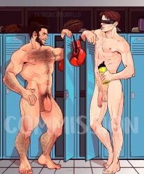 2boys bara beard big_calves big_penis body_hair boxing_gloves brown_hair calves chest_hair cyclops_(x-men) dilf facial_hair flaccid flaccid_penis hairy hairy_arms hairy_balls hairy_chest hairy_hands hairy_legs hairy_male hairy_thighs hanging_penis holding_object holding_water_bottle human human_only indoors indoors_nudity james_howlett light-skinned_male light_skin locker_room lockers male male_only manly marvel marvel_comics mature mature_male muscles muscular muscular_calves muscular_male muscular_thighs naked nude nude_male orientalld orntlld pubic_hair red_boxing_gloves scott_summers skinny skinny_male standing thick_penis thick_thighs water_bottle wolverine_(x-men) x-men