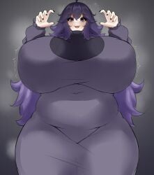 1girls chubby chubby_female clothing female female_only gigantic_breasts hex_maniac huge_breasts nikasubsia pokemon solo solo_female tight_clothing voluptuous wide_hips