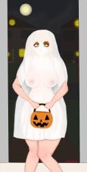 big_breasts big_eyes big_thighs biting biting_lip blush embarrassed embarrassed_nude_female forced_exposure ghost ghost_girl ginger green_eyes halloween_costume holidays innocent jack-o'-lantern kupokatart large_breasts legs looking_at_viewer looking_up nervous_smile nipples nude_female nude_silhouette orange_hair public public_exposure public_humiliation public_indecency public_nudity red_hair see-through see-through_clothing see-through_dress sheet sheet_ghost thick_thighs trick_or_treat voluptuous voluptuous_female