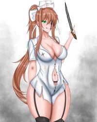 breasts brown_hair doki_doki_literature_club female female_only green_eyes monika_(doki_doki_literature_club) solo synnkeh