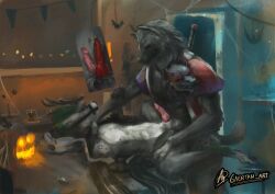 anthro digital_media_(artwork) frottage furniture furry gaertan halloween hi_res holidays hyena invalid_tag krita_(disambiguation) male male/male mammal nsfw nsfw_furry nsfw_furry_art on_table penile penises_rubbing sex spicy spooky_(disambiguation) table