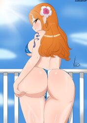 ass big_ass bikini brown_eyes female female_only long_hair nami ocean one_piece orange_hair seductive sky tagme tattoo vdrawstuff