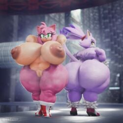 2girls 3d amy_rose amy_rose_(vulkyasha) anthro armpits ass blaze_the_cat blaze_the_cat_(vulkyasha) breasts chubby chubby_female fat_ass female female_only gigantic_breasts huge_breasts hyper_ass hyper_butt musk nude sega sonic_(series) sonic_the_hedgehog_(series) standing steam sweat sweaty_body sweaty_breasts tagme voluptuous vulkyasha