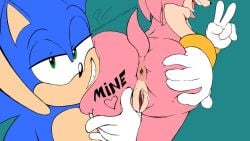 1boy 1girls amy_rose ass_focus ass_grab asshole before_sex big_ass blue_fur excited_for_sex face_on_ass fakeryway furry green_eyes happy_female heart hedgehog imminent_sex peace_sign pink_fur pleasure_castle possessive pussy ring_(jewelry) sexual_consent smug sonic_(series) sonic_the_hedgehog sonic_the_hedgehog_(series) tail vagina