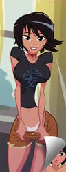 1girls ashi_(samurai_jack) black_hair bob_cut daughters_of_aku female gairon heroine looking_at_viewer panties samurai_jack short_hair solo solo_focus undressing white_panties wholesome