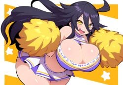 1girls ahoge ai_generated amber_eyes black_hair breasts_bigger_than_head cleavage female happy huge_breasts long_hair mullon novelai original original_character smile sorceress sorceress_sophia top_heavy voluptuous voluptuous_female yellow_eyes