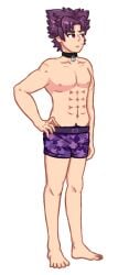 camp_buddy choker looking_away magenta_eyes male male_only nipples pubic_hair_peek purple_hair segapop551 solo transparent_background underwear yoichi_yukimura