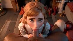 ai_generated anna_(frozen) ass baku452 blowjob christmas christmas_outfit dark-skinned_male disney frozen_(film)