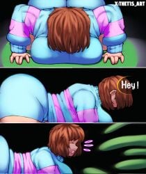 barefoot bondage crying cum cum_dripping cum_inside cum_overflow flowey_the_flower forced frisk frisk_(undertale) gigantic_breasts impregnation naked on_all_fours rape small_breasts tears tears_on_cheek teeth_clenched tentacle tentacle_monster tentacle_rape tentacle_sex thetis_(artist) undertale undertale_(series) vines white_background wrinkled_soles