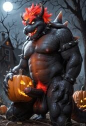 1boy 1male 1man abs ai_generated anthro balls ballsack big_balls big_cock big_dick big_penis big_testicles black_body black_skin bowser bowser's_fury civitai claws erect_penis erection foreskin fury_bowser genitals glowing_eyes halloween horns ironwill252 koopa male male_nipples male_only mario_(series) nintendo nipples nude nuts nutsack penis pubic_hair pumpkin red_pubic_hair reptile sagging_balls scalie self_upload solo solo_male spikes uncut veiny_penis