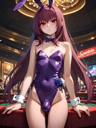 ai_generated bulge_through_clothing bulge_under_clothes bunnysuit casino casino_table female femboy genderswap_(ftm) male scathach_(fate) scathach_(piercing_bunny) sissydavid trap