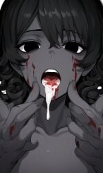 ahe_gao ai_generated ai_hands black_hair blood cum_on_face female killer_woman low_quality oc