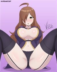 breasts brown_hair cleavage exposed female female_only kono_subarashii_sekai_ni_shukufuku_wo! long_hair panties tagme vdrawstuff wiz_(konosuba) yellow_eyes