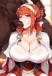 1boy 1girl ai_generated armored_skirt big_breasts big_penis blowjob blush cheating cheating_wife civitai cleavage curvy dark-skinned_male deepthroat dress female fire_emblem fire_emblem_fates gloves highres huge_breasts huge_cock interracial large_breasts large_penis light-skinned_female looking_at_viewer mature_female milf nakatori netorare nintendo ntr red_eyes red_hair sakura_(fire_emblem) saliva saliva_on_penis short_hair shoulder_armor sleeves steam sweat voluptuous white_dress white_hairband wide_hips