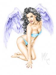 1girls actress angel armando_huerta bare_shoulders barefoot belly bent_over black_hair blue_eyes bra breasts celebrity cleavage colored covered_breasts eyelashes feathered_wings feet female female_only large_breasts lisa_love long_hair looking_at_viewer midriff model nail_polish pale_skin panties porn_star signature soles solo spread_wings tattoo thong toes underwear wings
