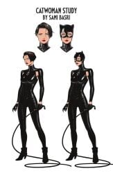 1girls 2d 2d_(artwork) armpit armpits batman_(series) black_hair bodysuit canon cat_ears catsuit catwoman comic comics dark_hair dc dc_comics female female_focus female_only green_eyes heel_boots heels latex latex_clothing latex_gloves leather leather_clothing light-skinned_female light_skin not_porn official_art pale-skinned_female pale_skin pixie_cut red_lipstick sam_basri selina_kyle skin_tight skin_tight_suit whip