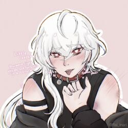 a_date_with_death bite_mark blush blush_lines casper_(a_date_with_death) collar collar_pull fangs grim_reaper heart-shaped_pupils heart_eyes long_hair long_hair_male male/female oc_x_canon red_eyes tears tears_of_pleasure tongue tongue_out white_hair