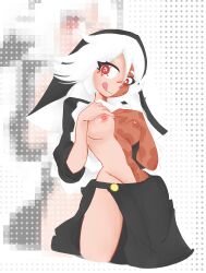 crossopolis crosstinent helloween medium_breasts nts_production nun oc red_eyes scars showing_breasts sunshine_bulletrain white_background white_hair