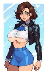 1girls ai_generated areola_slip bioshock bioshock_infinite breasts busty crop_top elizabeth_comstock female female_focus female_only hourglass_figure jacket large_breasts saucy_trove short_hair skirt solo tagme underboob wide_hips