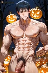 1boy abs ai_generated bara black_hair bush bushy_pubes chest_hair completely_nude erection gay genitals goldenfieldszho green_eyes hair hairy hairy_armpits hairy_arms hairy_balls hairy_legs hairy_male halloween jack-o'-lantern jujutsu_kaisen large_pectorals looking_at_viewer male_focus male_pubic_hair muscular muscular_male naked naked_male navel navel_hair night night_sky nipples nude outdoors pectorals penis pubic_hair pumpkin scar scar_on_face short_hair sky smile solo sweat sweatdrop sweating sweaty sweaty_balls sweaty_body sweaty_genitalia sweaty_legs sweaty_thighs testicles thick_thighs thighs toji_fushiguro uncensored vein veins veiny veiny_arms veiny_muscles veiny_penis yaoi