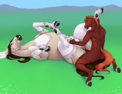 2017 anthro anthro_on_feral blue_eyes clitoris clothed_feral clothing crotchboobs equine eris_(marefurryfan) female female_feral feral feral_in_clothing feral_in_lingerie half-closed_eyes horse lingerie lying male male_on_feral mammal marefurryfan on_back penetration penis pussy rainstorm revadiehard sex straight teeth vaginal_penetration zoophilia