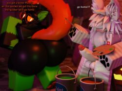 3d aphra_(mermio) artist_name ass balls dialogue english_text femboy furry glasses halloween halloween_2024 halloween_costume halloween_decoration huge_ass huge_cock mermio mermio_(oc) paint penis roblox robloxian tagme tail text watermark