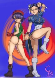 2girls asian cammy_white cammy_white_(cosplay) capcom chun-li chun-li_(cosplay) cockstar_studios cyborg_noodle female female_focus female_only halloween_2024 height_difference light-skinned_female light_skin multiple_females multiple_girls noodle_(gorillaz) short_hair size_difference